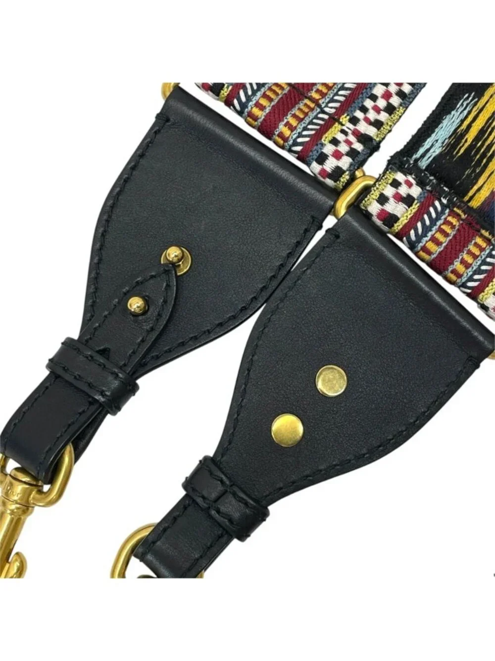 Dior Shoulder Strap Bag Canvas Leather Metal Black Gold Lightweight